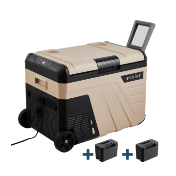 Evolar Elektrischer Kompressor Kühlbox - 35L - 12V/230V - Inklusive 2 Batterien - Mit Rädern und Griff - Khaki